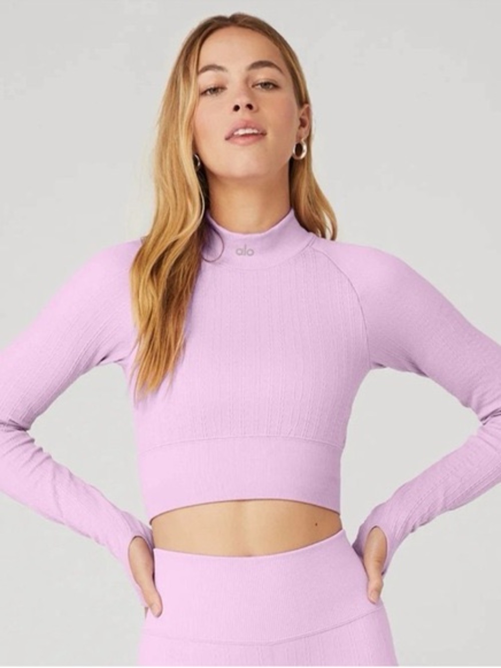 ALO Yoga Seamless Cable Knit Top in Sugarplum Pink - S